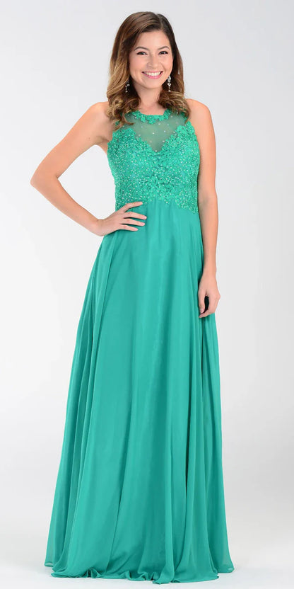 Multi Color Lace Beaded Halter Neck Sleeveless Keyhole Back Zipper Floor Length Formal Evening Prom Dress