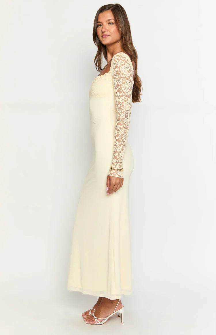 Multi Color Lace Long Sleeve Sweetheart Neck High Slit Mermaid Floor Length Prom Dress