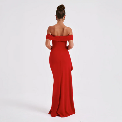 Multi Color Off Shoulder Ruched High Slit Mermaid Floor Length Prom Dress