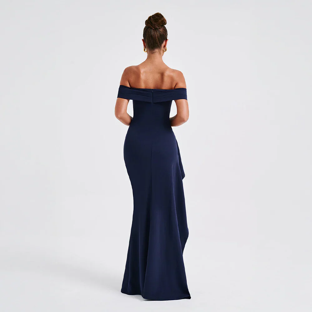 Multi Color Off Shoulder Ruched High Slit Mermaid Floor Length Prom Dress