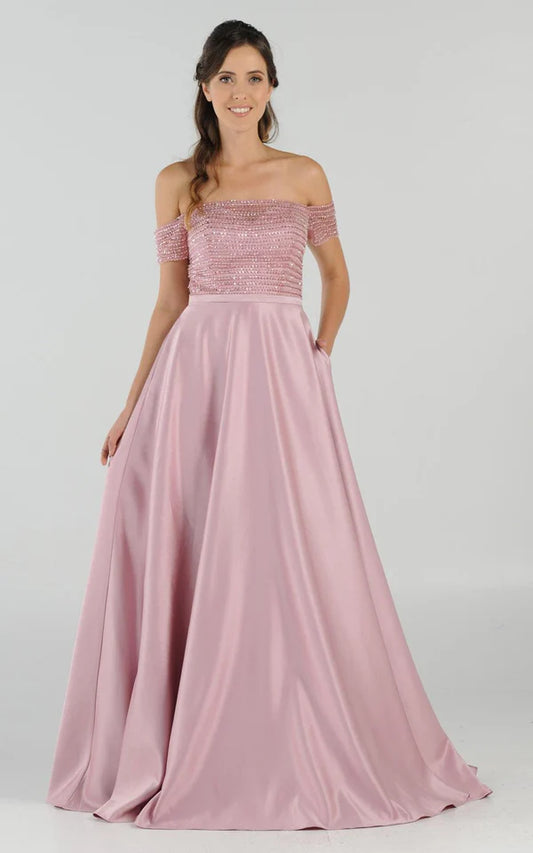 Multi Color Off The Shoulder Beaded Bodice Corset Back Satin Ball Gown Floor Length Formal Evening Prom Dress