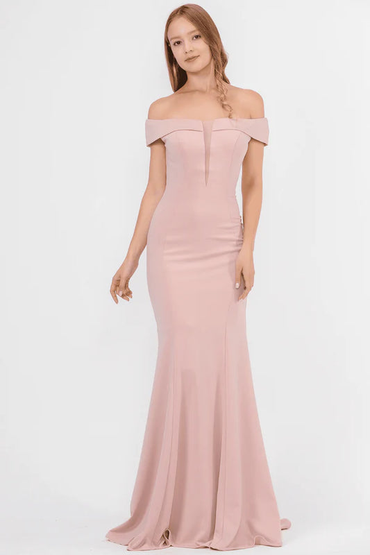 Multi Color Off The Shoulder Mesh Insert Back Zipper Mermaid Floor Length Formal Evening Prom Dress