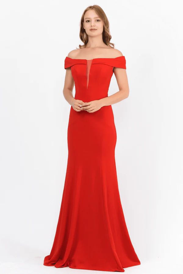 Multi Color Off The Shoulder Mesh Insert Back Zipper Mermaid Floor Length Formal Evening Prom Dress