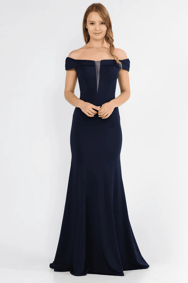 Multi Color Off The Shoulder Mesh Insert Back Zipper Mermaid Floor Length Formal Evening Prom Dress