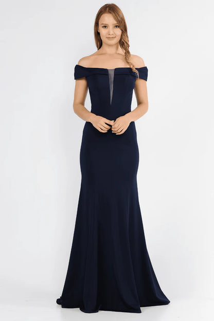 Multi Color Off The Shoulder Mesh Insert Back Zipper Mermaid Floor Length Formal Evening Prom Dress