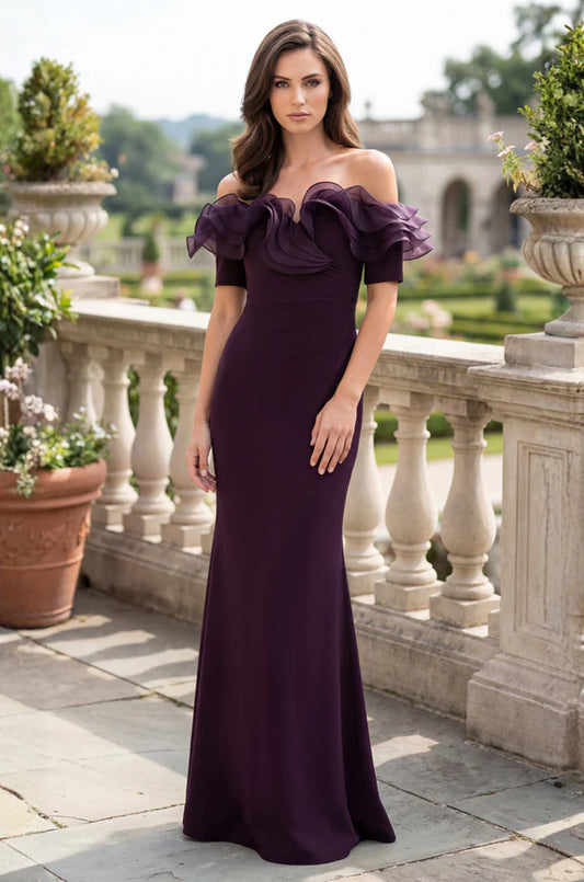 Multi Color Off The Shoulder Organza Ruffle Mermaid Floor Length Formal Evening Prom Dress