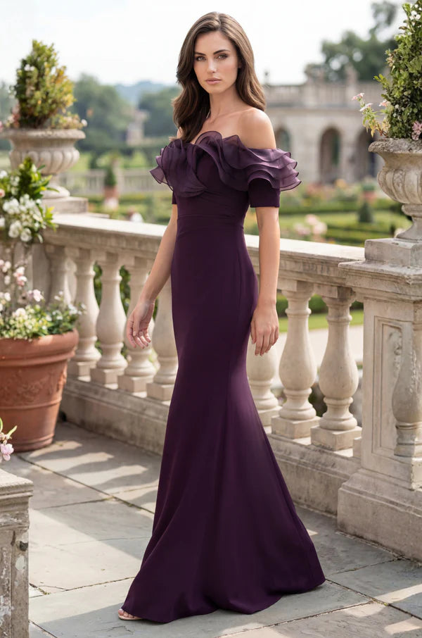 Multi Color Off The Shoulder Organza Ruffle Mermaid Floor Length Formal Evening Prom Dress