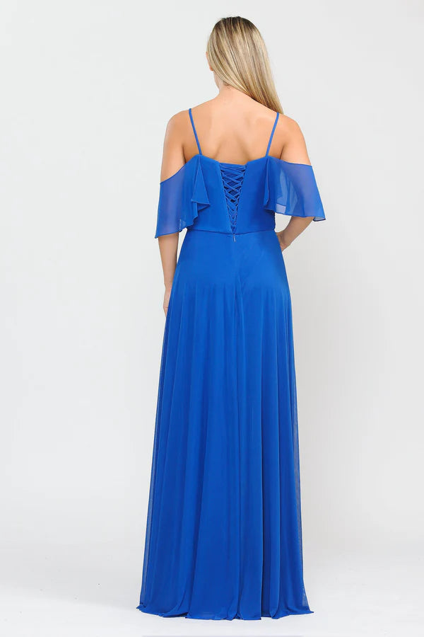 Multi Color Off The Shoulder Spaghetti Strap Lace Up Back Chiffon Floor Length Formal Evening Prom Dress