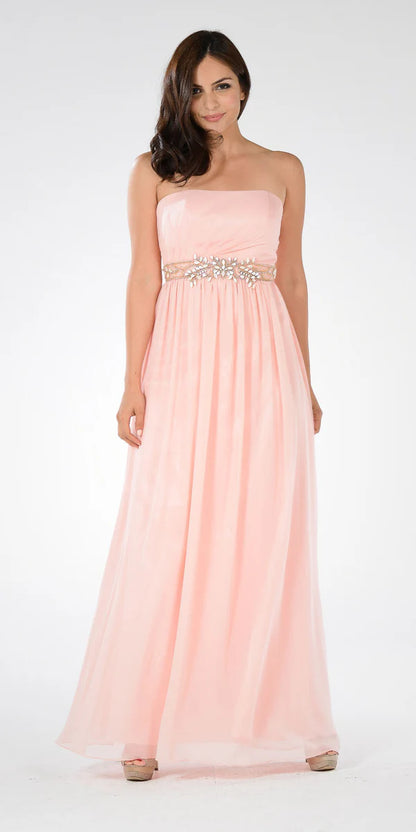 Multi Color Strapless Empire Waist Beaded Sash Back Zipper Floor Length Formal Evening Prom Dress