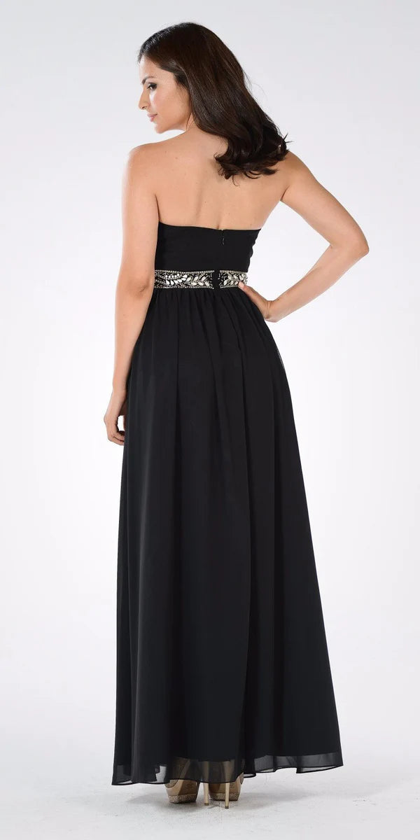 Multi Color Strapless Empire Waist Beaded Sash Back Zipper Floor Length Formal Evening Prom Dress