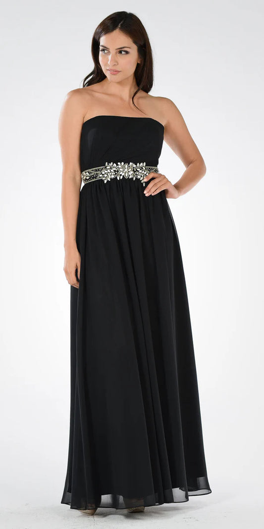 Multi Color Strapless Empire Waist Beaded Sash Back Zipper Floor Length Formal Evening Prom Dress
