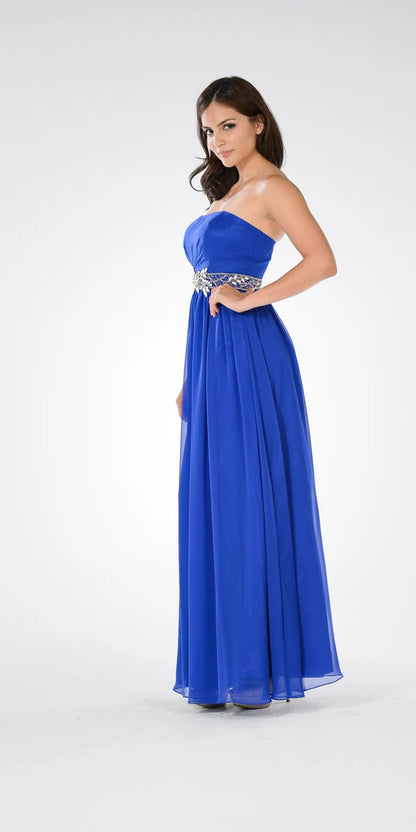 Multi Color Strapless Empire Waist Beaded Sash Back Zipper Floor Length Formal Evening Prom Dress