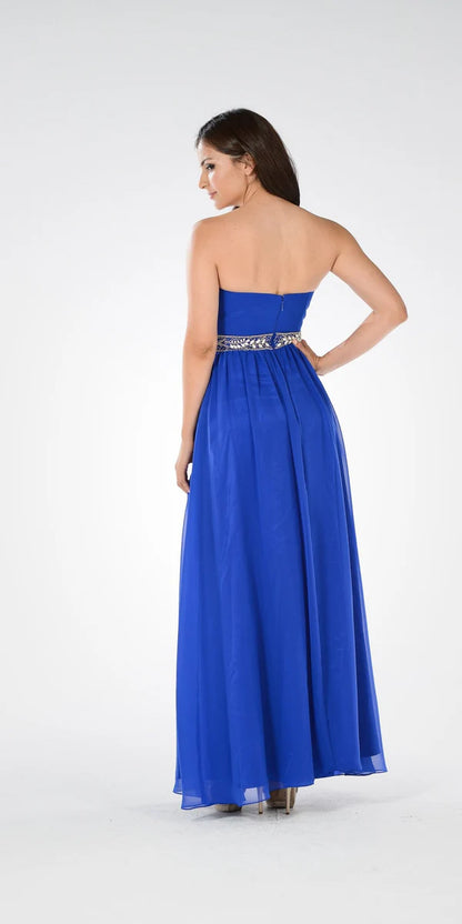 Multi Color Strapless Empire Waist Beaded Sash Back Zipper Floor Length Formal Evening Prom Dress
