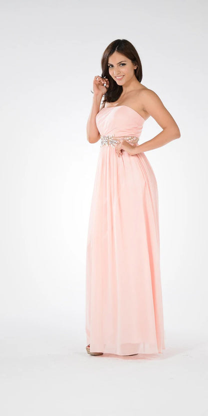 Multi Color Strapless Empire Waist Beaded Sash Back Zipper Floor Length Formal Evening Prom Dress