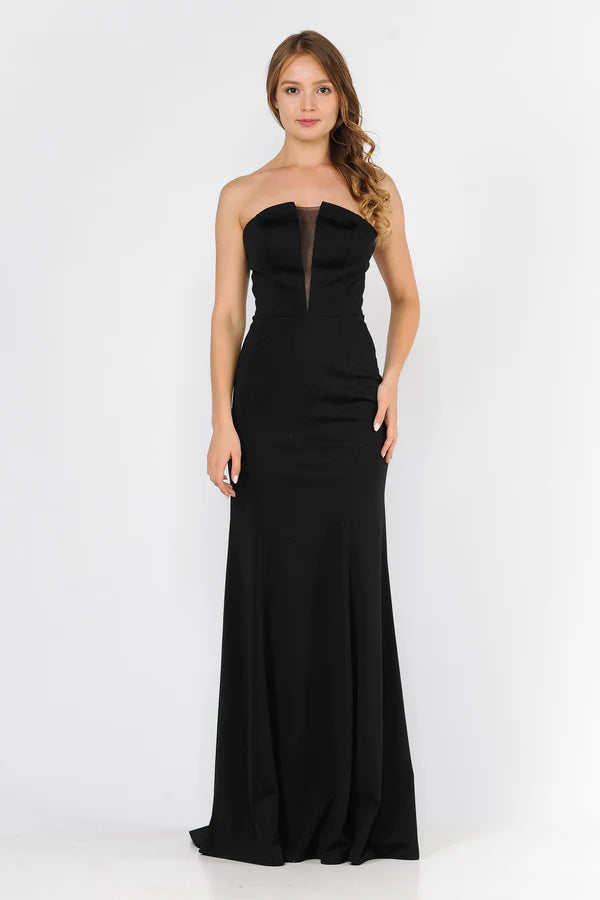 Multi Color Strapless Notched V Neck Mesh Insert Back Zipper Mermaid Floor Length Formal Evening Prom Dress