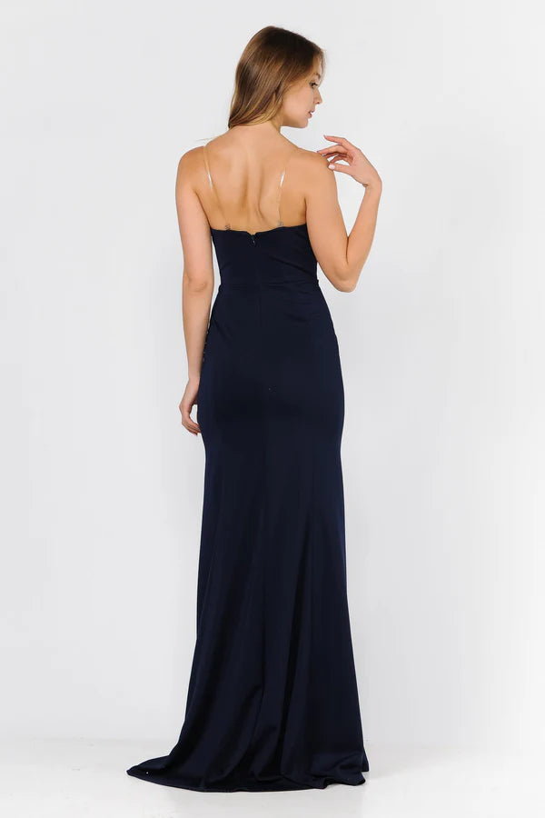 Multi Color Strapless Notched V Neck Mesh Insert Back Zipper Mermaid Floor Length Formal Evening Prom Dress