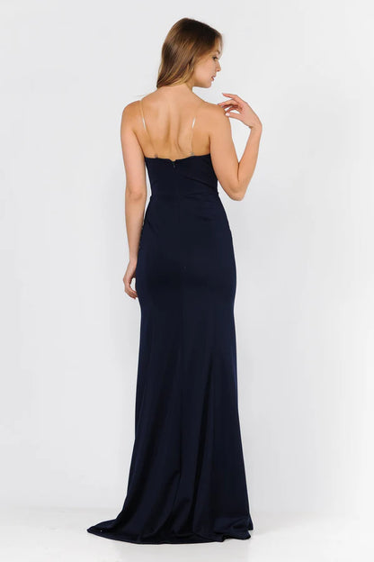 Multi Color Strapless Notched V Neck Mesh Insert Back Zipper Mermaid Floor Length Formal Evening Prom Dress