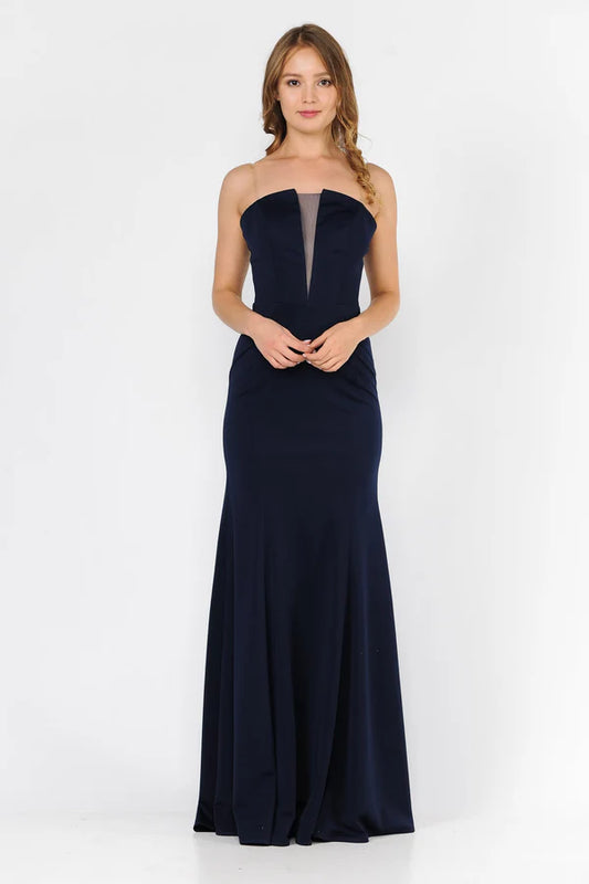 Multi Color Strapless Notched V Neck Mesh Insert Back Zipper Mermaid Floor Length Formal Evening Prom Dress
