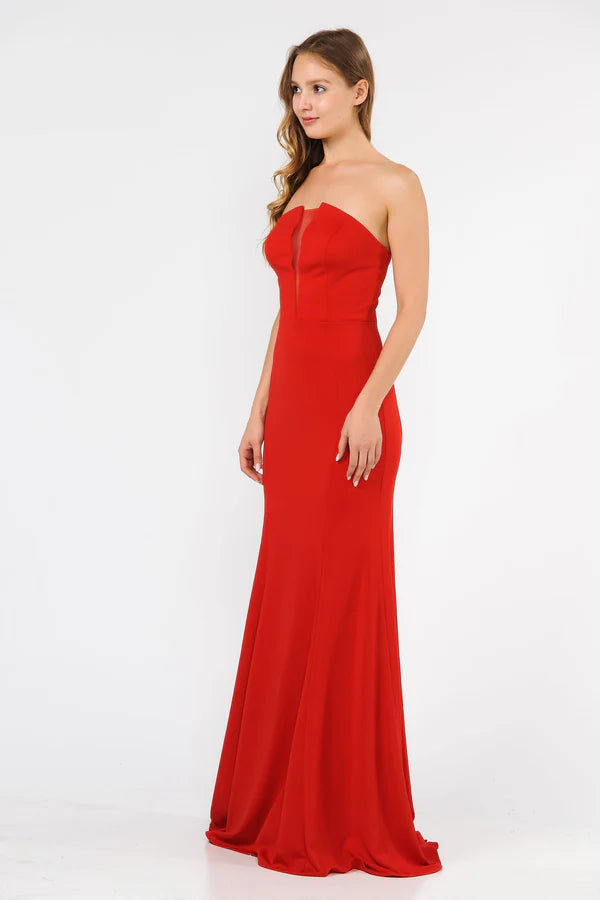 Multi Color Strapless Notched V Neck Mesh Insert Back Zipper Mermaid Floor Length Formal Evening Prom Dress