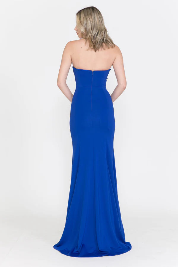 Multi Color Strapless Notched V Neck Mesh Insert Back Zipper Mermaid Floor Length Formal Evening Prom Dress