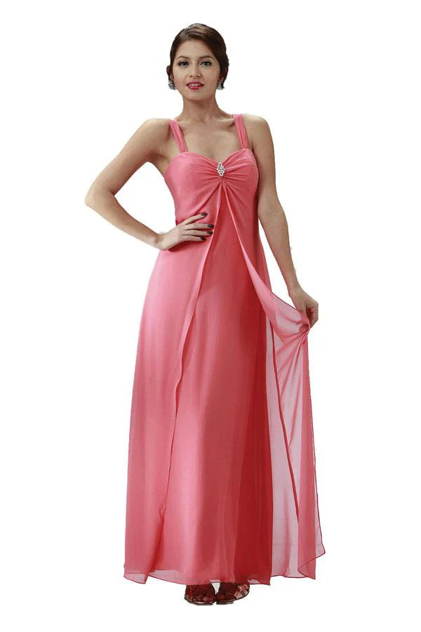 Multi Color Sweetheart Double Strap Beaded Ruched Chiffon Floor Length Formal Evening Prom Dress