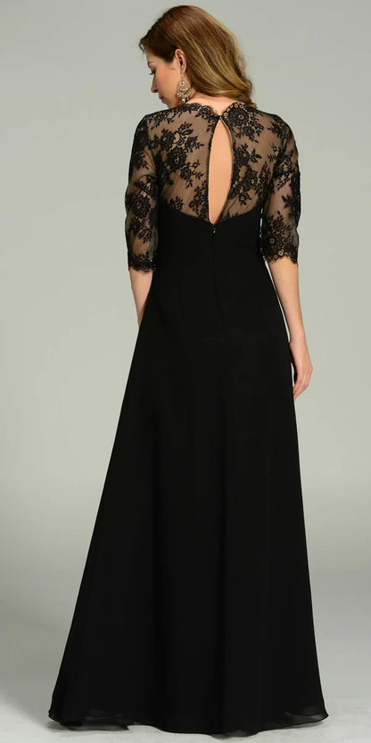 Multi Color Sweetheart Illusion Lace Three Quarter Sleeve Beaded Floor Length Formal Evening Prom Dress