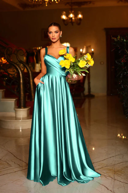 Multi Color Sweetheart Wide Strap Satin A Line Floor Length Formal Evening Prom Dress