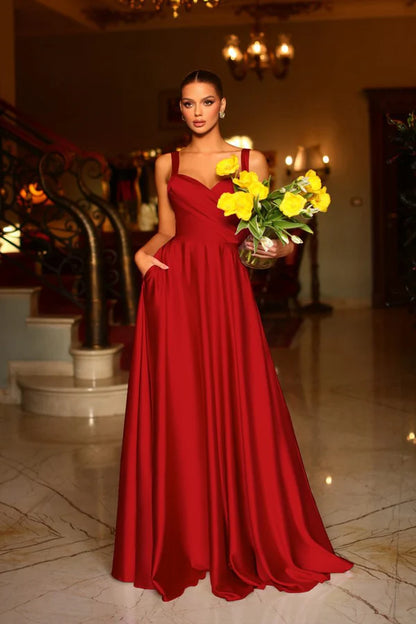 Multi Color Sweetheart Wide Strap Satin A Line Floor Length Formal Evening Prom Dress