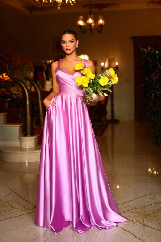 Multi Color Sweetheart Wide Strap Satin A Line Floor Length Formal Evening Prom Dress