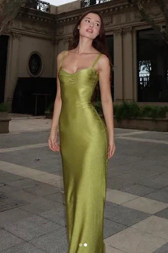 Olive Green Cowl Neck Sleeveless Satin Mermaid Long Prom Dress