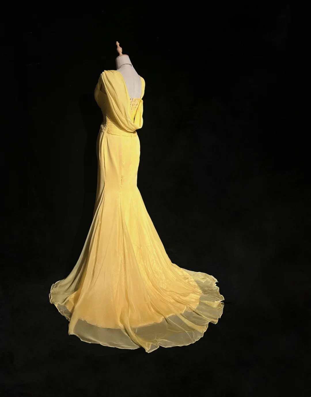 One-Shoulder Draped Chiffon Mermaid Prom Dress with Sequin Embellishments, Cowl Back and Train