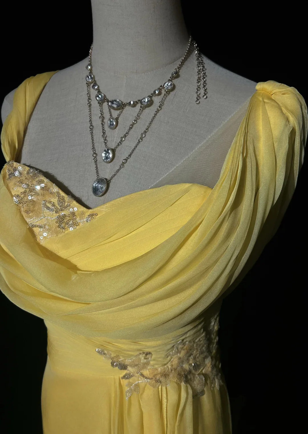 One-Shoulder Draped Chiffon Mermaid Prom Dress with Sequin Embellishments, Cowl Back and Train