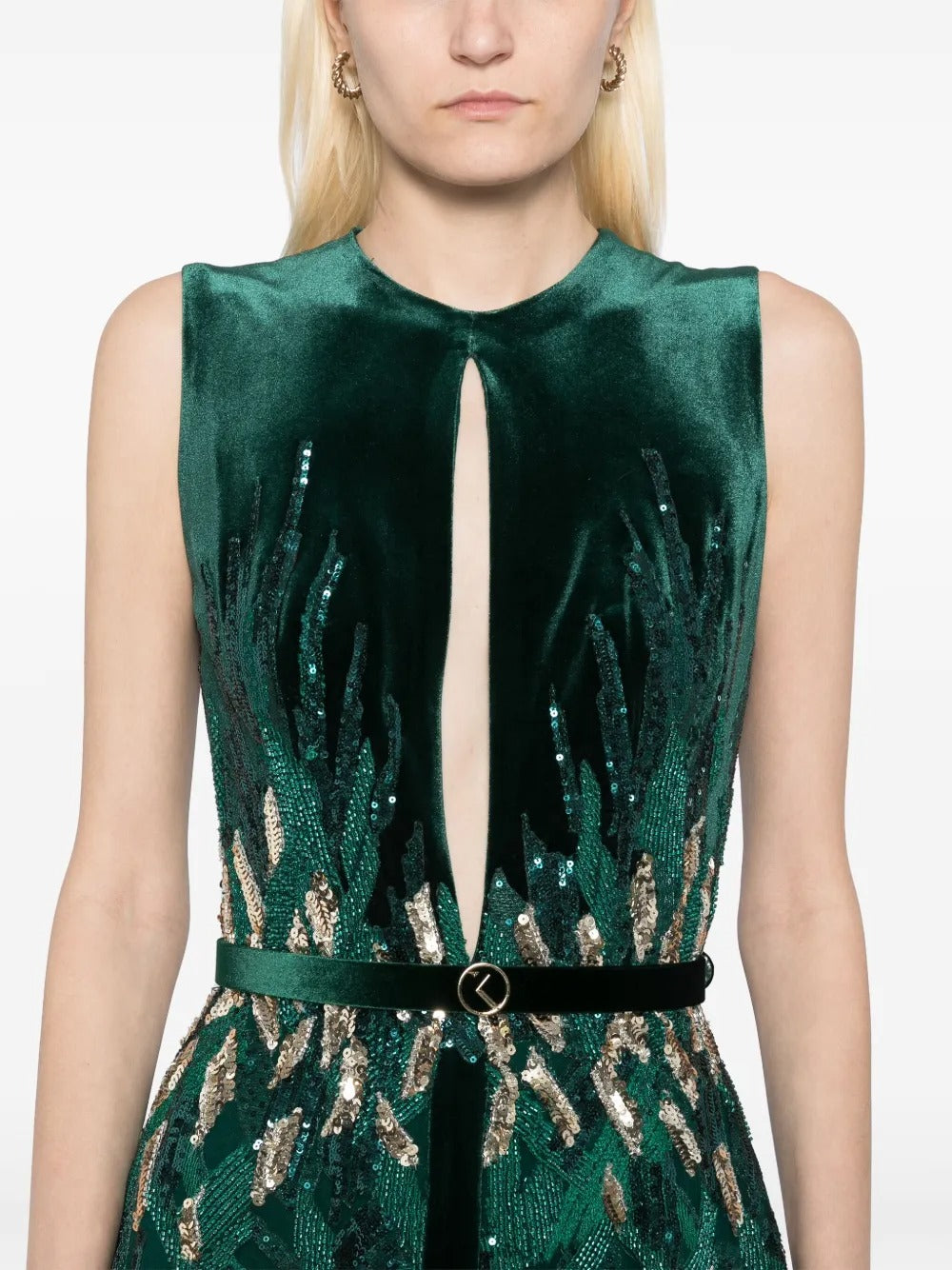 Opulent Emerald Green Velvet & Sequin Prom Dress