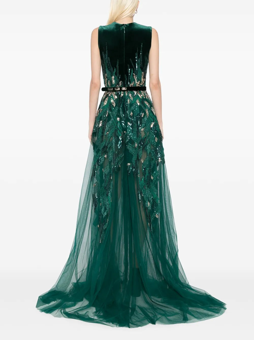 Opulent Emerald Green Velvet & Sequin Prom Dress