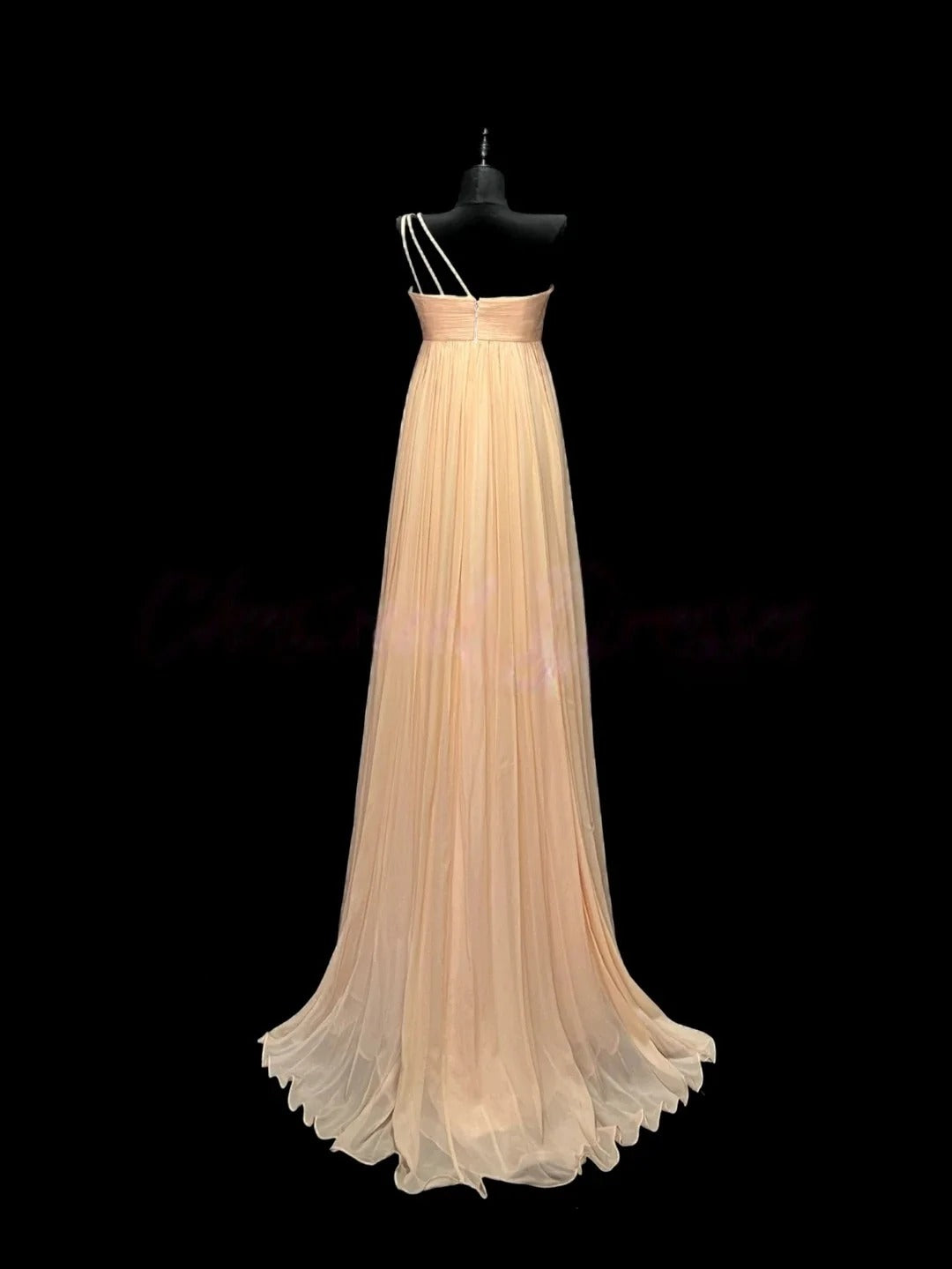 Peach One Shoulder Prom Dress With Sweetheart Neckline And Empire Waist Chiffon Formal Prom Dress