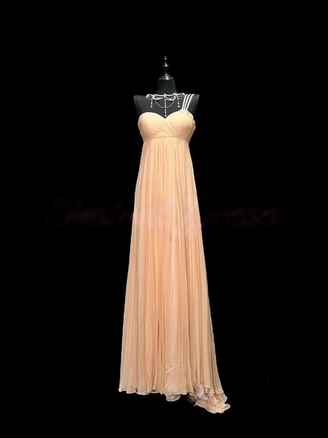 Peach One Shoulder Prom Dress With Sweetheart Neckline And Empire Waist Chiffon Formal Prom Dress