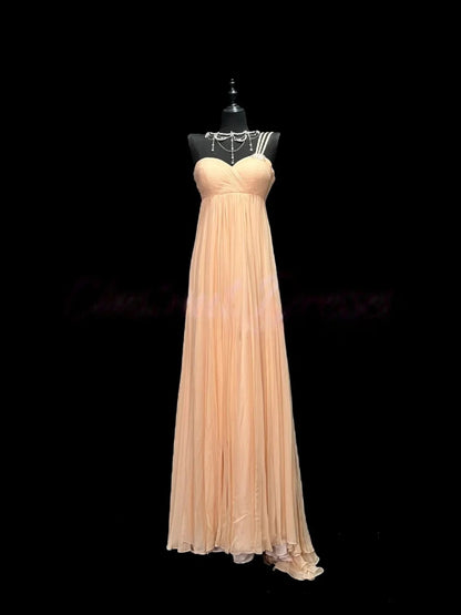 Peach One Shoulder Prom Dress With Sweetheart Neckline And Empire Waist Chiffon Formal Prom Dress