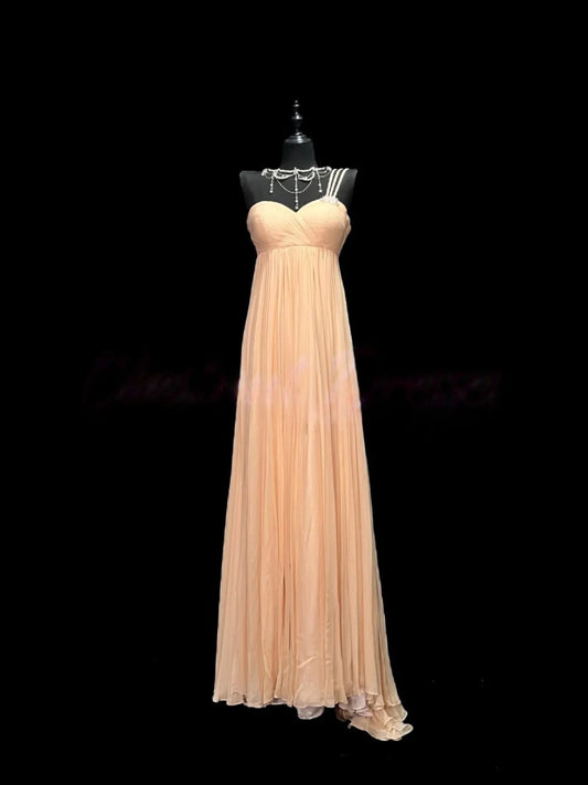 Peach One Shoulder Prom Dress With Sweetheart Neckline And Empire Waist Chiffon Formal Prom Dress