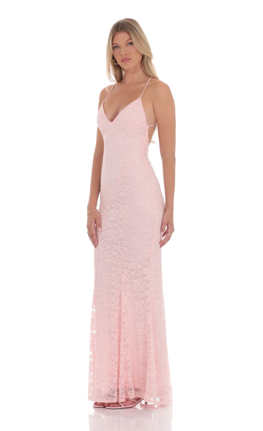 Pink Lace Prom Dress With Spaghetti Straps And Crisscross Backless Mermaid Formal Prom Dress