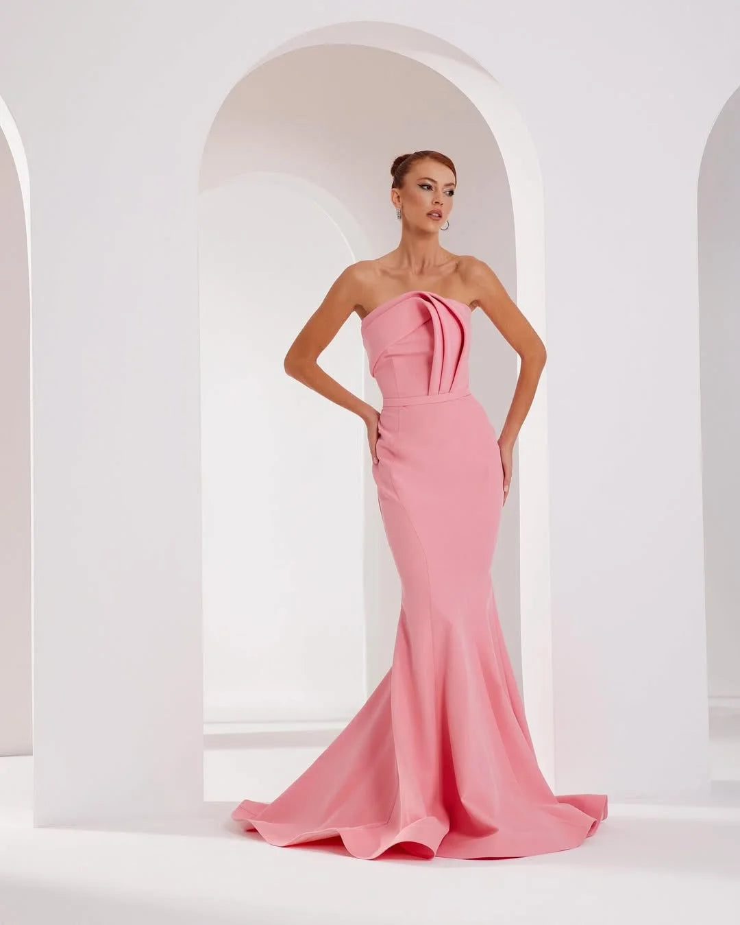 Pink Straight Across Sleeveless Mermaid Prom Dress