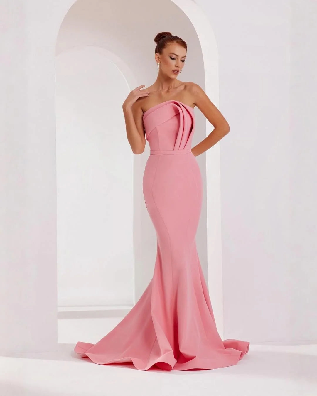 Pink Straight Across Sleeveless Mermaid Prom Dress