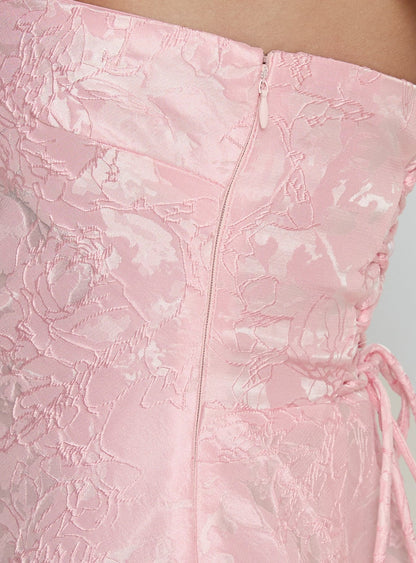 Pink Strapless Jacquard Prom Dress with Lace Up Corset Back and Mermaid Skirt for Formal Events and Prom Nights