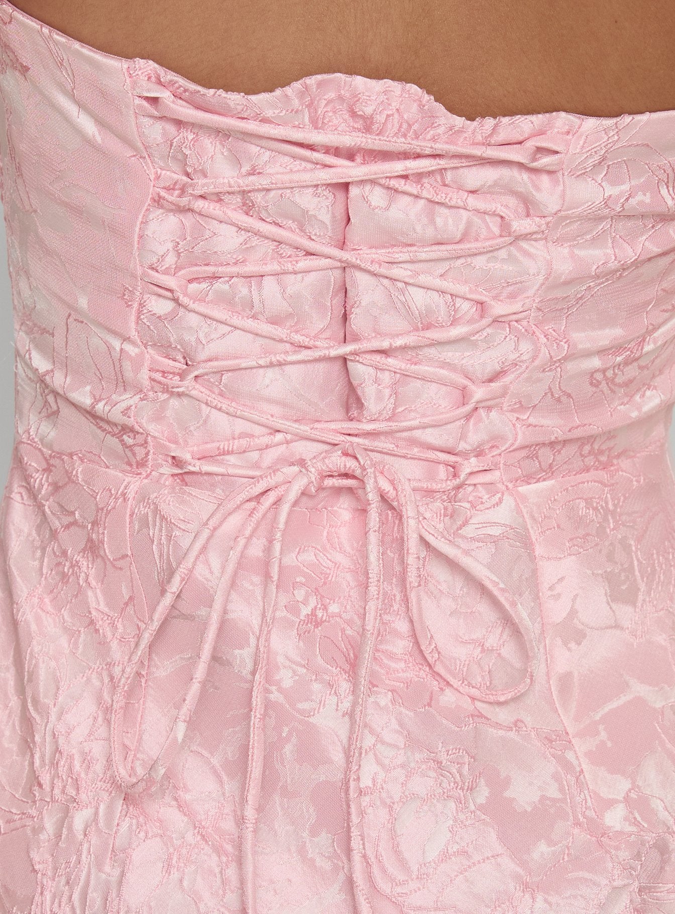 Pink Strapless Jacquard Prom Dress with Lace Up Corset Back and Mermaid Skirt for Formal Events and Prom Nights