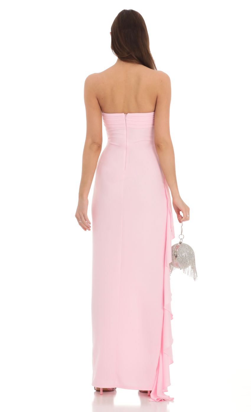 Pink Strapless Prom Dress With Pleated Bodice And High Slit Formal Prom Dress
