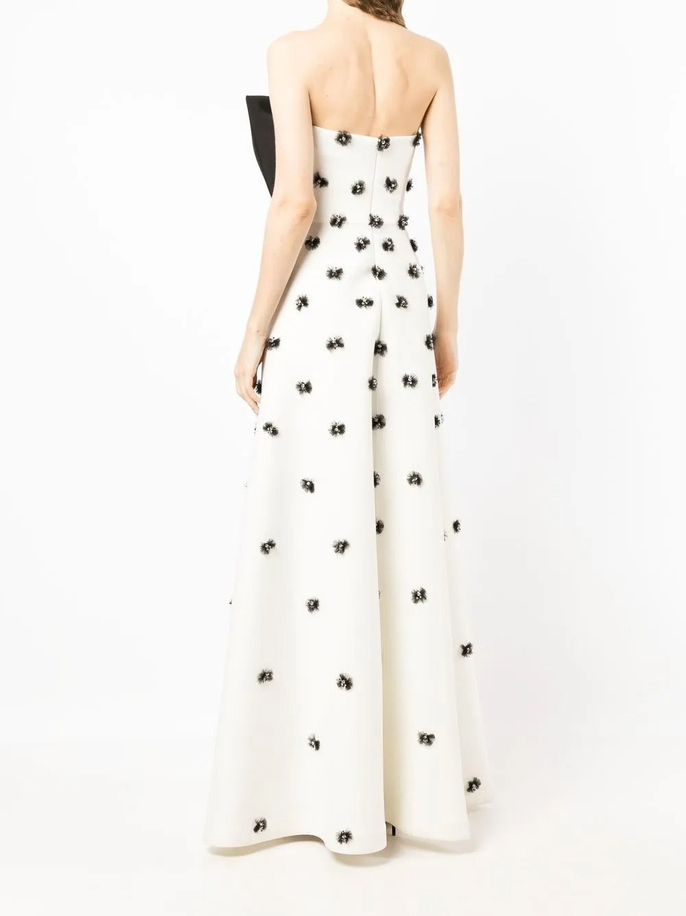 Playful Black & White Bow-Detail Strapless Prom Dress