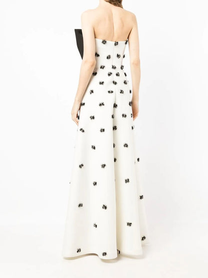 Playful Black & White Bow-Detail Strapless Prom Dress