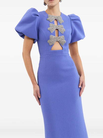 Playful Periwinkle Blue Puff-Sleeve Bow-Detail Prom Dress
