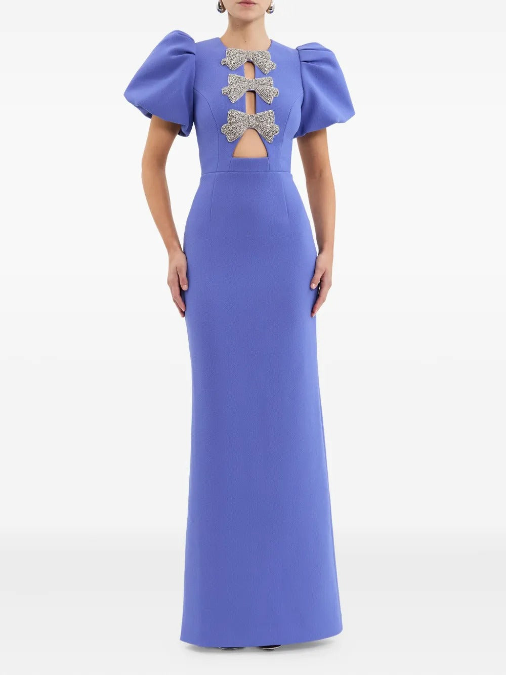Playful Periwinkle Blue Puff-Sleeve Bow-Detail Prom Dress