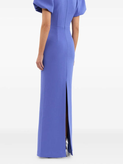 Playful Periwinkle Blue Puff-Sleeve Bow-Detail Prom Dress