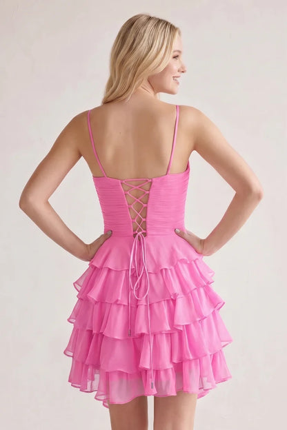 Playful A-Line Sweetheart Sleeveless Ruffled Bow Hot Pink Short Homecoming Dress